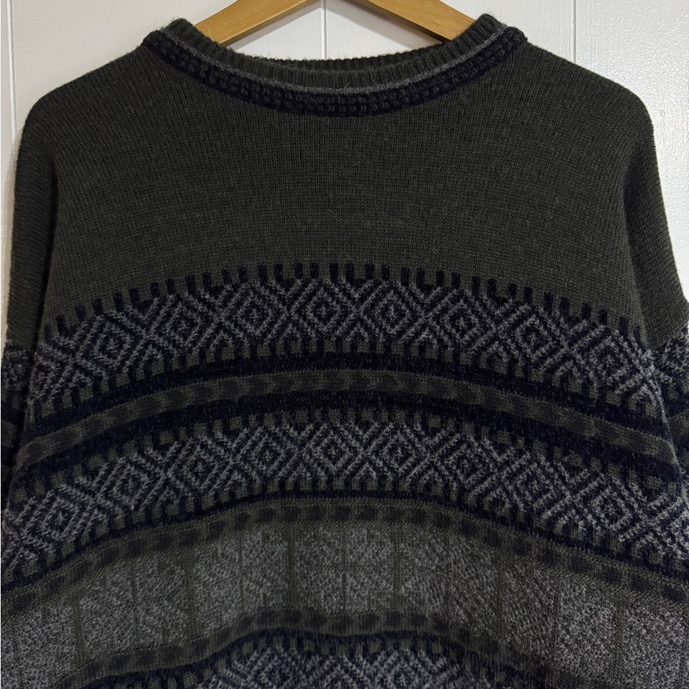 Vintage Wool Sweater Grandpa Style Green and Navy Sweater 90s Made in Italy